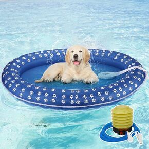 Dog Floats for Pool, ZOOS Dog Pool Float Inflatable Pool Floats for Small Medium Dogs 30Lb 43.3"x28.3" Pet Soft Dog Float Raft Swimming Pool Float for Summer, Air Pump and 6ft Woven Ribbon Included