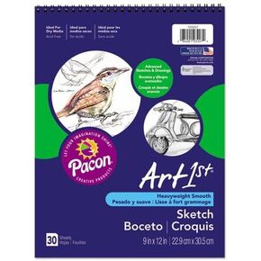 Artist's Sketch Book, Unruled, 80lb, 9 x 12, White, 30 Sheets, Sold as 1 Each