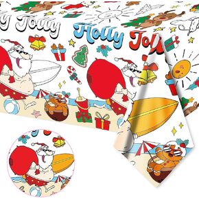 PHOGARY Summer Christmas Coloring Tablecloth, 70x47In Holly Jolly Coloring Poster for Kids, Xmas Large Wall Coloring Tablecloth for DIY Arts Craft School Activities Decorations, 1pc