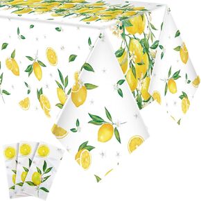 Peryiter 3 Pcs Lemon Tablecloths Plastic Yellow Table Covers 54 x 108 Inch Disposable Rectangular Lemonade Table Cloth for Spring Summer Wedding Lemon Theme Birthday Party Decorations Supplies