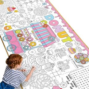 Donut Giant Coloring Poster Candyland Large Versatile Activity Drawing Paper Coloring Tablecloth DIY Dessert Theme Game Poster Table Cover Children Art Craft Painting Mat Home Classroom Party Supplies
