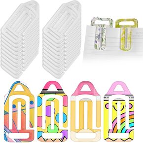 24pcs Acrylic Paper Clips Pencil Shape DIY Sublimation Blanks Clear Jumbo Paper Clips for School, Classroom,Home,Customizable Gift,Craft,Teacher Supplies