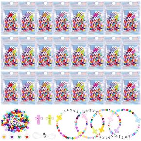 Tondiamo 24 Pack Christian Bead Bracelet Kits with Jesus Letter Beads, Heart Beads & Elastic Strings Religious Jesus Bible Crafts for Church Events, Sunday School & Personal Crafting