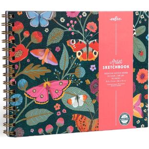 eeBoo Piece & Love: Artist Sketchbook - Victoria's - 80 Pages, 9.5x7.5 Hardcover Spiral Book, 160 GSM, 108 LBS Drawing Paper, Butterfly Floral Cover