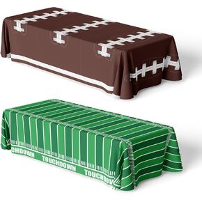 Football Party Disposable Plastic Tablecloths - Touchdown Table Covers for Birthday Parties, Football Games, and Decorations - 2-Pack, 108 x 54 Inches