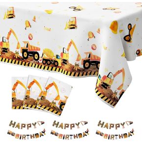 3 PCS Construction Tablecloth, Rectangular Truck Plastic Table Cloth Cover for Birthday Party Celebration Decoration for Kids Boys Children, 108x54 Inch