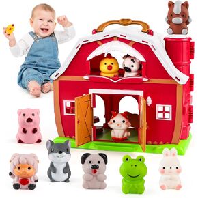 Big Red Barn Toys for 3 Years Old Boys Girls, Educational Montessori Toys with 10 Farm Animal Finger Puppets Christmas Birthday Gift for Toddler Baby Boys Girls 3-5 Years