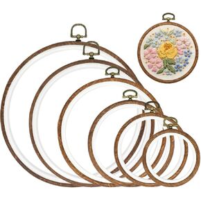 6 Pcs Multi-Size Round Embroidery Hoops - Frame Circle from 3.6 in to 9.7 in Cross Stitch Display Rubber Hoops Ring, Imitated Wood Frame Kits for DIY Craft Sewing & Hanging Ornaments