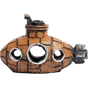 Resin Submarine Aquarium Decoration, Shrimp Cave & Shipwreck Ornament, Breeding & Shelter Area for Cherry Shrimp, Small Fish, and Hermit Crabs, Fish Tank Decoration