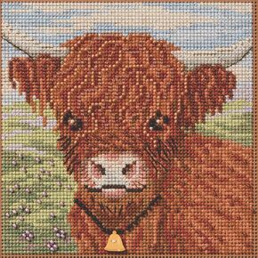 Mill Hill Highland Cow Beaded Counted Cross Stitch Kit Buttons & Beads 2025 Spring Series MH142512, 5.25 x 5.25 inches, Multi