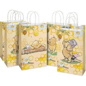 MUNIMJI 16 PCS Yellow Cute Bear Gift Bags with Rope Handles – 8.6″×5″×3.7″ Classic Cartoon Party Goodie Bags for Baby Shower, Birthday, Candy Stuffer Treat Bags