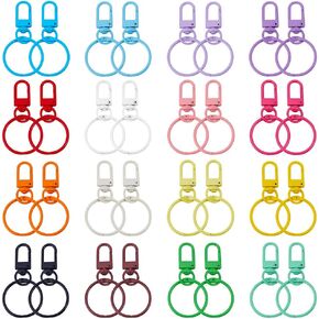 PH PandaHall 32pcs 16 Colors Lobster Claw Clasps Keychains, Key Chain Clips 30mm Colored Key Rings Metal Swivel Clasps Lanyard Keychain Hooks for Jewelry DIY Crafts Making Keychain Clip Lanyard Purse