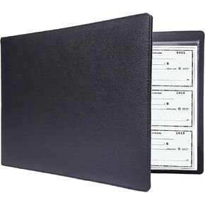 3 Rings Check Binder for Business Checks, 3 on a Page, End-Stub Deskbook Checks, fit 3 & 9 Holes 9" x11 1/4" Excutive Checks, Vegan Leather, Home & Office Use