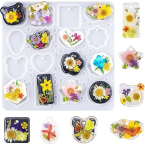 WYSUMMER Pendant Resin Moulds,1Pc Keychain Resin Molds Silicone for Beginner,Heart Star Necklace Jewelry Making Mould for Keychain Pendant Ornaments DIY Crafts,with Hanging Hole