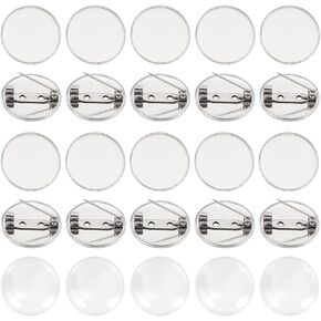20Pcs Cabochon Brooch Pin 20mm Flat Round Brooch with 20Pcs Glass Cabochons Stainless Steel Blank Bezel Tray Brooches Blank Dome Brooches Making Kit for DIY Brooches Jewelry Making