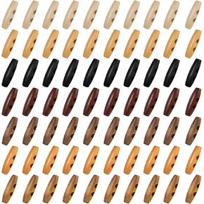 70Pcs Oval Wooden Buttons, Toggle Olives Button with 2 Holes for Sweater Coat Jacket Blazer Bag Decorative Buttons for Clothes Sewing Craft DIY Accessory(7 Colors)