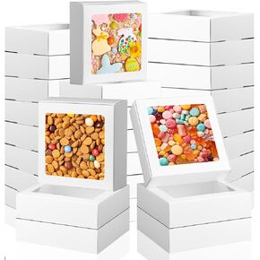RYKOMO 30 Pack 4.13 x 4.13 x 1.18 Inch Paper Gift Boxes Kraft Paper Boxes with Window Soap Boxes Paper Cookie Boxes With Window Small Gift Box for Treats Chocolate Gift Present Packaging（Brown)