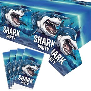 4 Pack Shark Party Tablecloth - Shark Decorative Table Cover Ocean Shark Party Table Cloth, Underwater Shark Themed Party Decoration Supplies (51 x 86 Inches)