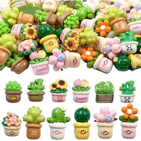 LOPURO Succulent Plants Resin Flatback Charms, 36Pcs Resin Potted Cactus Flower Flat Back Embellishments 3D Potted Plants Crafts for DIY Scrapbooking Hair Phone Jewelry Making Decorations