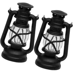 Hemoton 2Pcs Miniature Retro Oil Lanterns for Dollhouse Decoration, Black Kerosene Lamps for DIY Miniature Scenes, No Battery Required