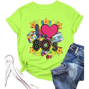 ASTANFY 80s Shirts for Women I Love The 80's T-Shirt 80s Outfit Hip Hop Party Tee T-Shirt Rock Star Back 1980s Themed Gift in Kuwait