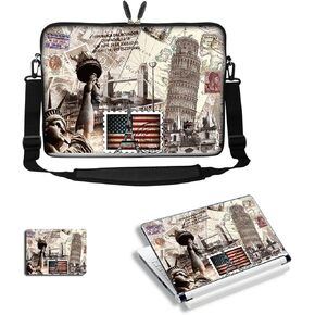 Meffort Inc 17 17.3 inch Laptop Carrying Sleeve Bag Case with Hidden Handle & Adjustable Shoulder Strap with Matching Skin Sticker and Mouse Pad Combo - Klimt Tree of Life