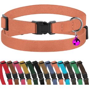 Muromto Breakaway Cat Collar Leather Soft Adjustable Pet Kitten Collars with Bell Pink Brown Blue Green Red (Peach)