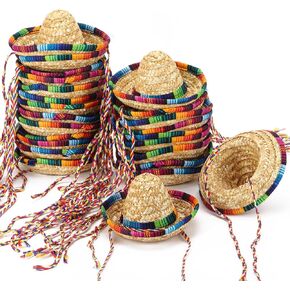 24 Pack Mini Sombrero Hats 5.9 Inch Small Straw Sombreros Party Hats Cinco de Mayo Hats for Kid Pet Doll Themed Party Decoration (Brown)
