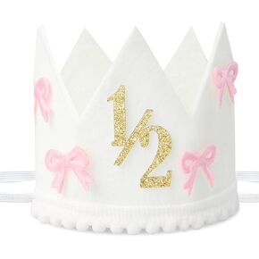 Half Birthday Crown, 6 Months Birthday Decorations 1/2 Birth Day Hat Girl Bow 1/2 Birth Day Crown for Girls Cake Smash Party Photo Prop