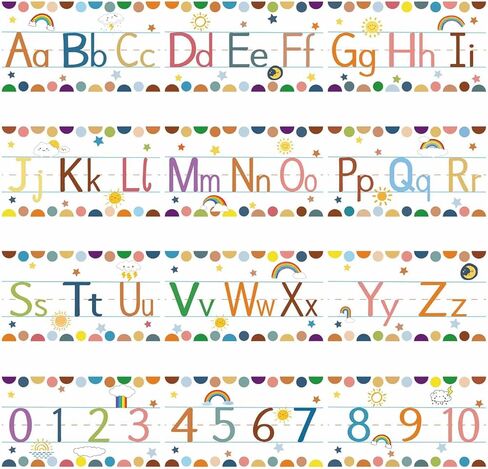 12PCS Alphabet Bulletin Board Strips Alphabet and Number Lines ABC Sean Animal Arted Abphabet Poster for Preschool Riviserten Bedroom Playroom Playroom Class Class Decoration in Kuwait