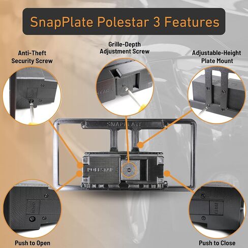 Polestar 2 No-Drill License Plate Holder, Front License Plate Mounting Kit, No Adhesives, Removable, License Frame - Fast, Easy, Grille-Safe - SnapPlate® Made in USA (Fits Polestar 2 2020-2024+ Only) in Saudi Arabia