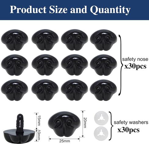 100Pcs Safety Noses and Washers for Amigurumi Crochet - Thalinfayi 15 * 20mm Black Plastic Safety Nose Dog Nose Crochet Craft Nose for Amigurumi, Crafts, Crochet Doll DIY Making Supplies in Kuwait