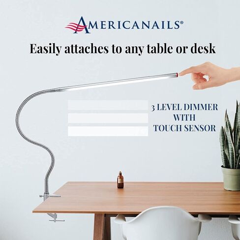 Americanails FlexiLamp Touch XL - LED Table Desk Lamp - Removable Clamp - Adjustable Lighting for Nail Stations - Manicure Table Light - Flexible Arm – 3 Brightness Levels - Touch Sensor - 400 Lumens in Saudi Arabia