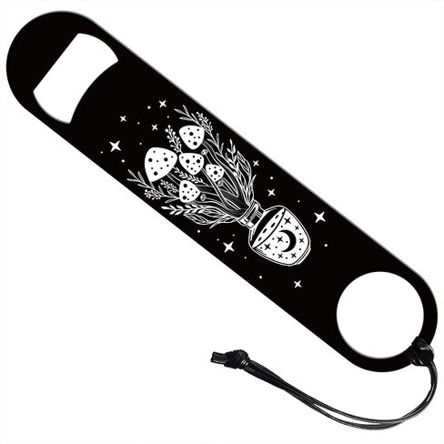 GLOBLELAND 7inch Lunar Phase and Mushrooms Art Stainless Steel Bottle Opener with PU Cord Beer Bottle Opener Flat Bottle Opener Heavy Duty Bar Bartender Opener for Home Kitchen Bar in Saudi Arabia