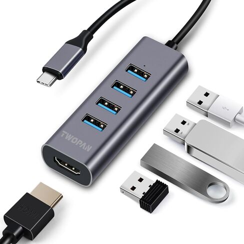 TWOPAN USB-C Hub with 4K HDMI, 4 USB 3.0 Ports, 5Gbps Data Transfer – Ultra-Compact Aluminum Adapter for MacBook, iPad Pro, XPS, Surface, ThinkPad & USB-C Laptops in Saudi Arabia