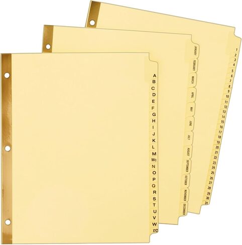 فواصل علامات تبويب مغلفة مطبوعة مسبقًا من Avery 11306 مع حافة ربط معززة باللون الذهبي، 25 علامة تبويب، حرف in Saudi Arabia