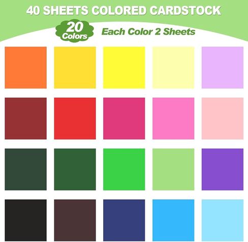 40 Sheets Colored Cardstock - 20 Assorted Colors 8.5"x11" Cardstock Paper, 180gsm/65 lb Colorful Card Stock Paper for Crafting, Printing, DIY Card Making, Scrapbooking, Die Cutting, Party Decorations in Saudi Arabia