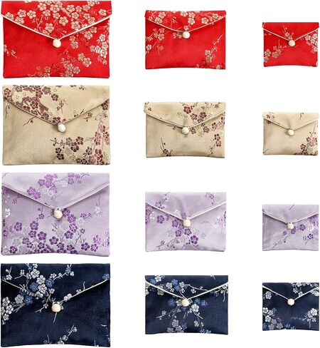 9 Pack Jewelry Purse Pouch Chinese Silk Style Brocade Embroidered Bags Multiple Colors Random Pattern Small Zippered Travel Jewelry Organizer Bags for Women Teens Girls Gift in Saudi Arabia