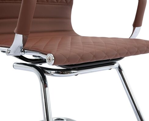 VESCASA Office Guest Chairs with Rhombic Grid Design Back, Faux Leather Reception Chairs with Arms for Meeting/Waiting/Conference Room with Chrome Metal Sled Base, Set of 2, Coffee in Kuwait