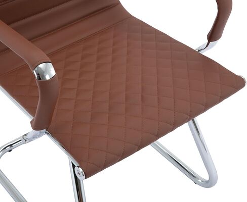 VESCASA Office Guest Chairs with Rhombic Grid Design Back, Faux Leather Reception Chairs with Arms for Meeting/Waiting/Conference Room with Chrome Metal Sled Base, Set of 2, Coffee in Kuwait