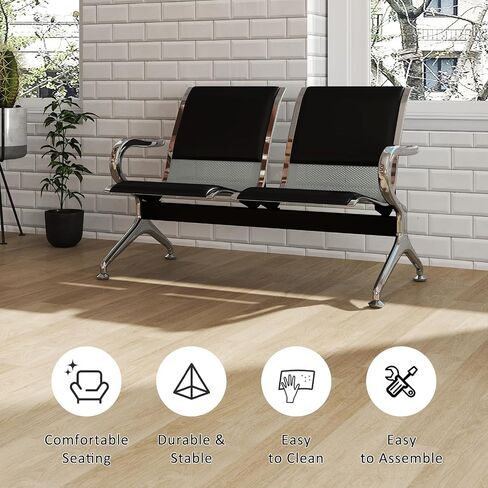 Kinfant 3-Seat Waiting Room Bench Set - PU Leather Office Chair Guest Reception Waiting Room Chair for Airport, Hospital, Bank, Salon, Barbershop, Black in Saudi Arabia