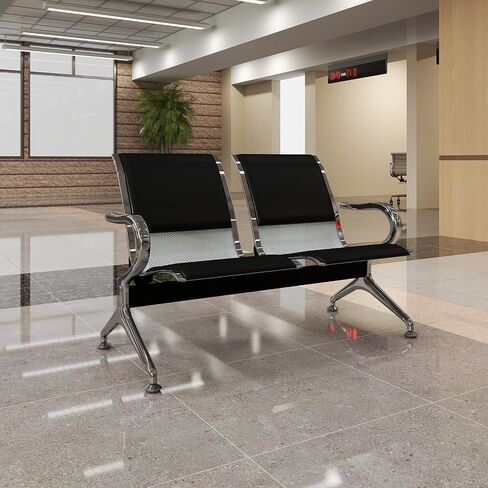 Kinfant 3-Seat Waiting Room Bench Set - PU Leather Office Chair Guest Reception Waiting Room Chair for Airport, Hospital, Bank, Salon, Barbershop, Black in Saudi Arabia