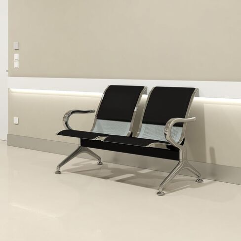 Kinfant 3-Seat Waiting Room Bench Set - PU Leather Office Chair Guest Reception Waiting Room Chair for Airport, Hospital, Bank, Salon, Barbershop, Black in Saudi Arabia