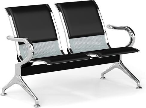 Kinfant 3-Seat Waiting Room Bench Set - PU Leather Office Chair Guest Reception Waiting Room Chair for Airport, Hospital, Bank, Salon, Barbershop, Black in Saudi Arabia
