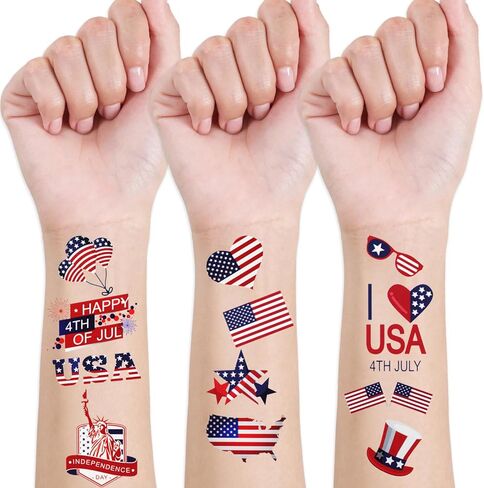 Meicoly 4th of July Glitter Frecleles ، USA Face Glitter Star Starers Tattoos المؤقتة ، الإكسسوارات الأزرق الأبيض الرابع من يوليو ، 8 Face Glitter Frecles +13 Tattoos المؤقتة in Kuwait