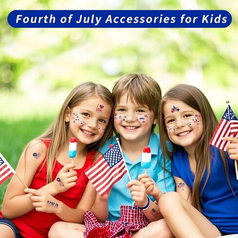 Meicoly 4th of July Glitter Frecleles ، USA Face Glitter Star Starers Tattoos المؤقتة ، الإكسسوارات الأزرق الأبيض الرابع من يوليو ، 8 Face Glitter Frecles +13 Tattoos المؤقتة in Kuwait