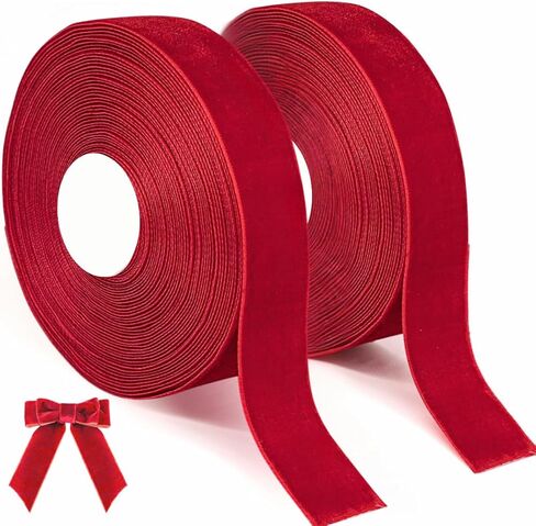 حزمة 2 | 1 بوصة شريط مخملي أحمر | 20 ياردة | شريط زخرفي أنيق لحفلات الزفاف ، عيد الميلاد ، عيد الحب ، الحرف ، غلاف الهدايا والمزيد | الشريط الوردي الفاخر للمناسبات الخاصة in Kuwait
