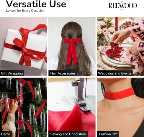 حزمة 2 | 1 بوصة شريط مخملي أحمر | 20 ياردة | شريط زخرفي أنيق لحفلات الزفاف ، عيد الميلاد ، عيد الحب ، الحرف ، غلاف الهدايا والمزيد | الشريط الوردي الفاخر للمناسبات الخاصة in Kuwait