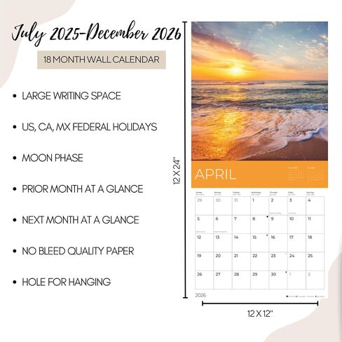 July 2025- December 2026 Sunsets Wall Calendar 18 Month | 12" x 24" Open | Giftable Scenic Calendar 2026 | Thick & Sturdy Paper for Organizing & Planning | Pacific Waters Press (Sunsets) in Saudi Arabia