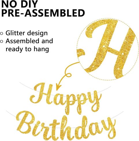 Glitter Happy Birthday Banner with Honeycomb Balls,Circle Dot Garland Hanging Swirls,Happy Birthday Party Decorations for Women Men Kids Boys Girls,NO-DIY,Black Gold in Saudi Arabia